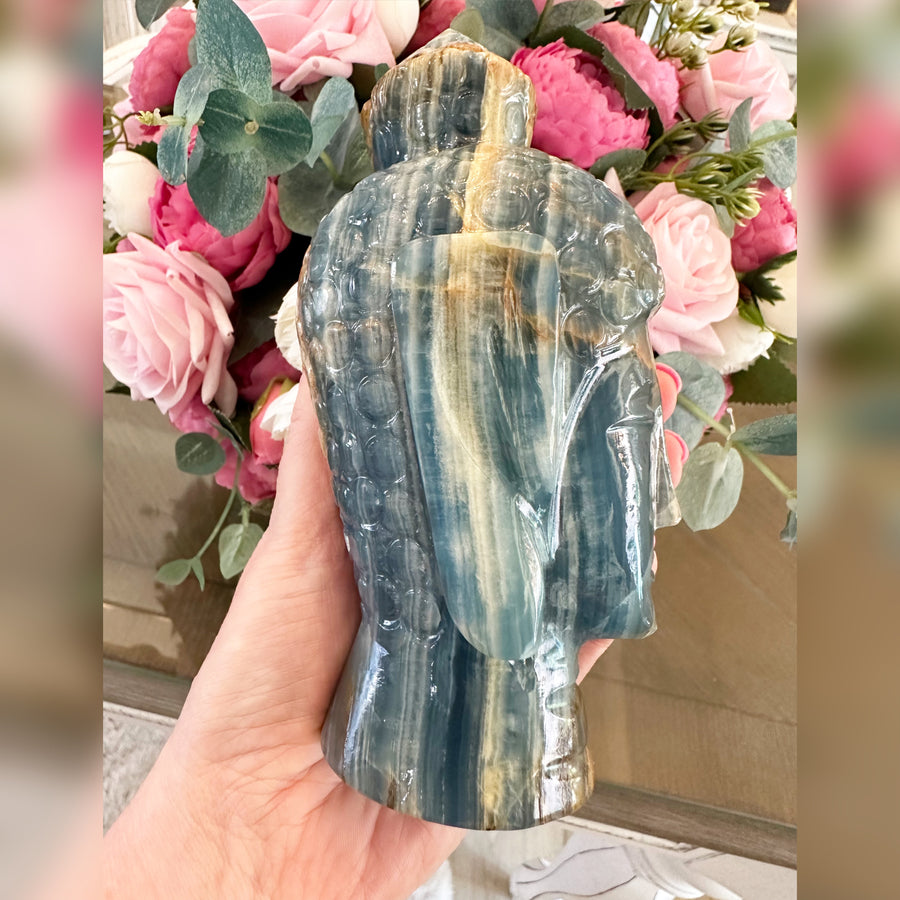 Lemurian Aquatine Crystal Buddha Head