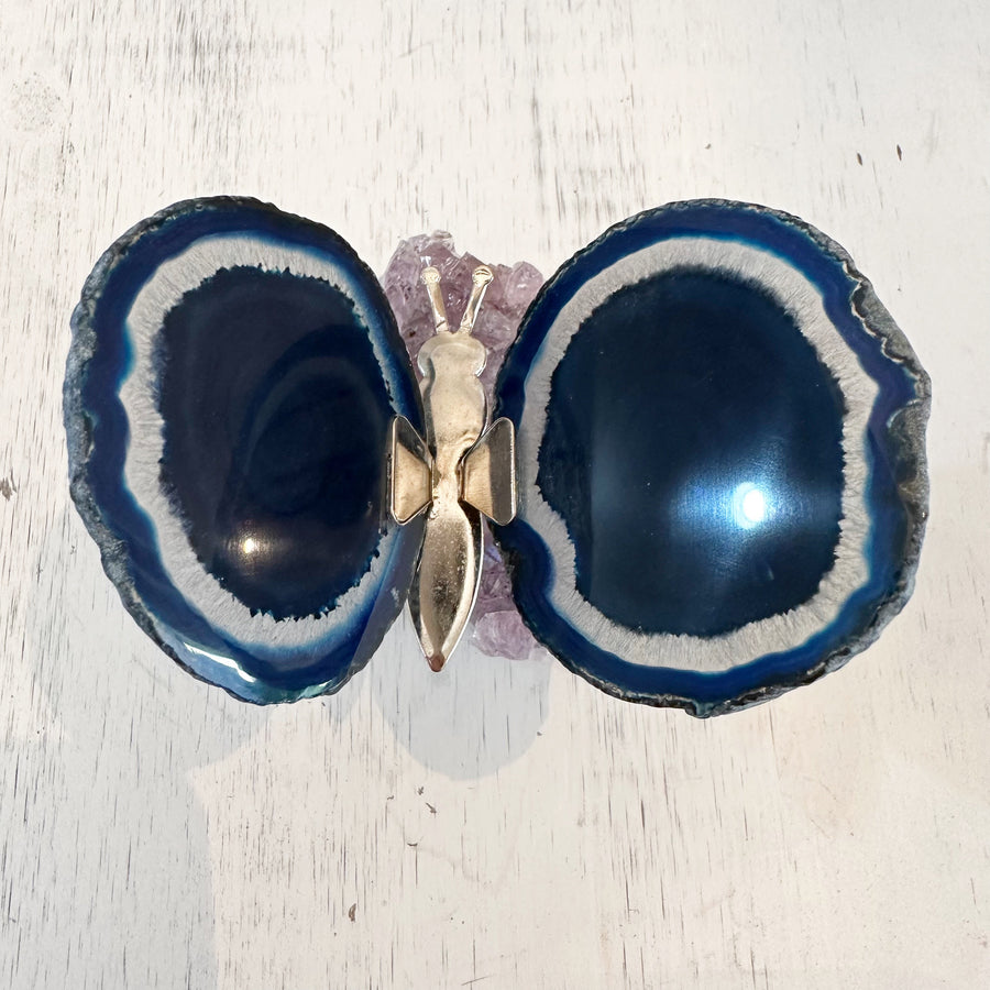 Blue Agate Butterfly on Amethyst Stand