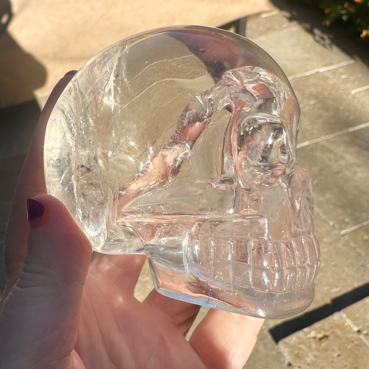 Clear Sirius Quartz Crystal Skull with Rainbows Carved by Leandro de Souza