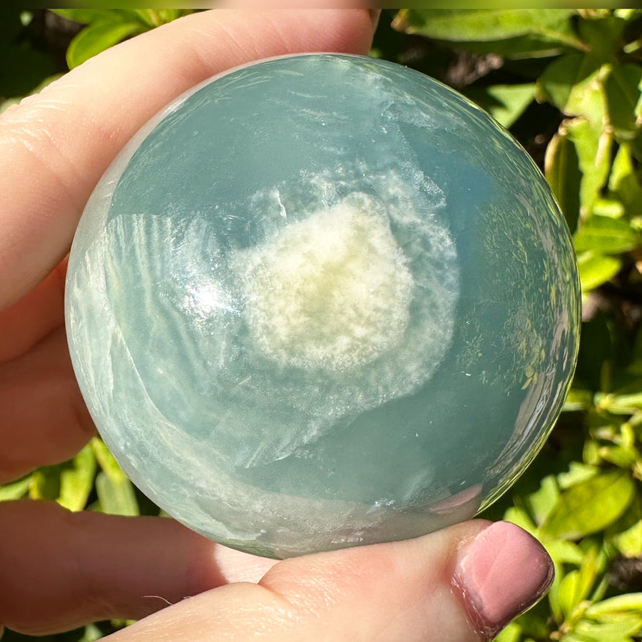 Lemurian Aquatine Calcite Crystal Sphere