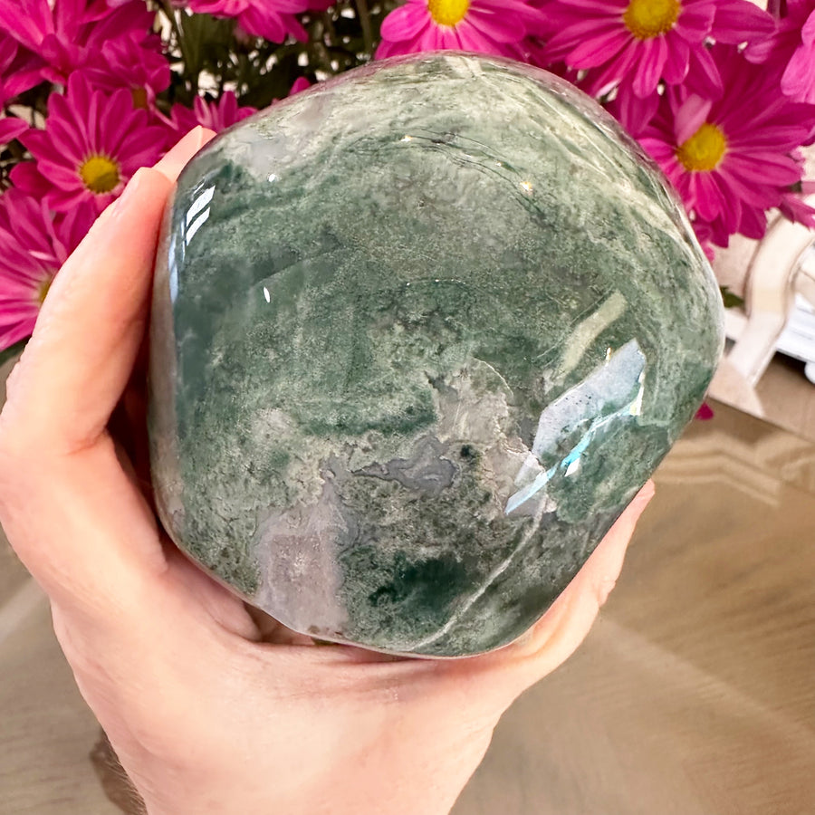 Green Moss Agate Crystal Skull