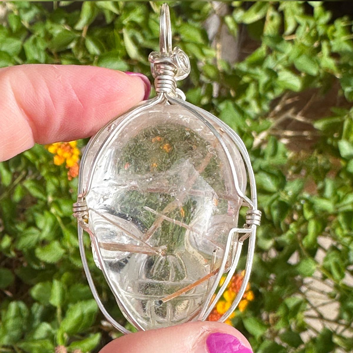 Rutile Quartz Crystal Skull Pendant Carved by Leandro de Souza