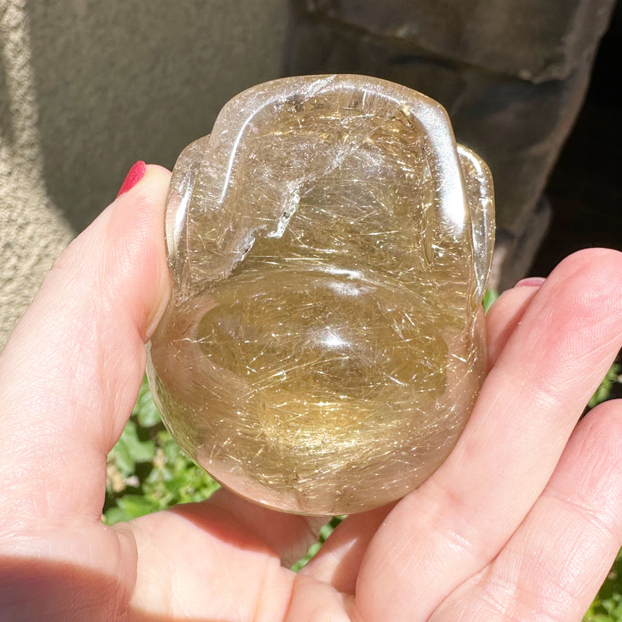 Golden Rutile Citrine Magical Child Crystal Skull Carved by Leandro de Souza