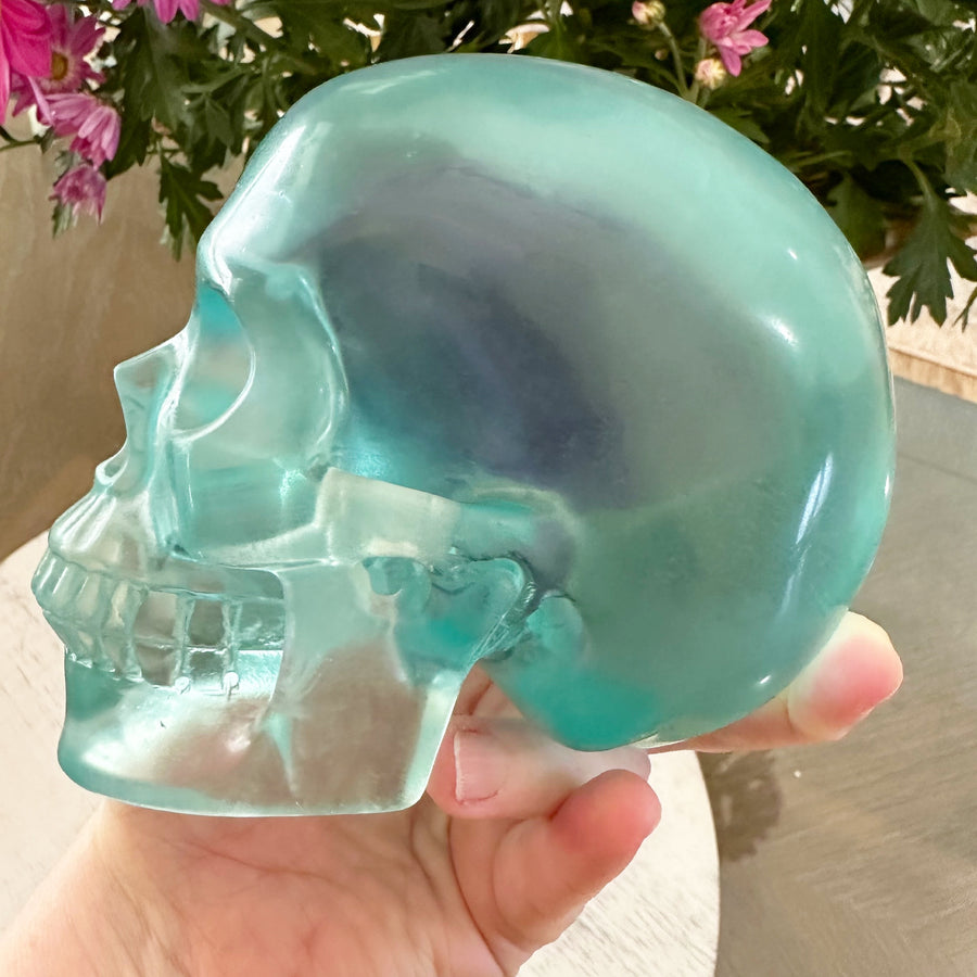 Blue Obsidian Glass Crystal Skull Carving