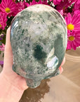 Green Moss Agate Crystal Skull