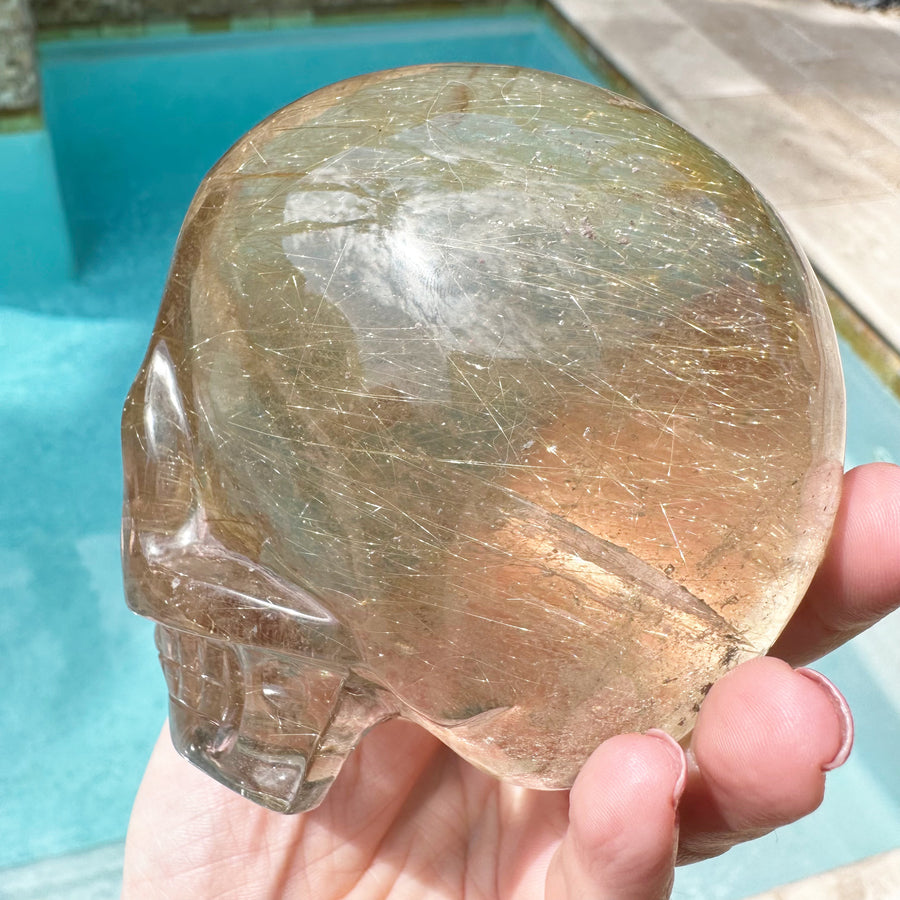 Golden Rutile Citrine Magical Child Crystal Skull Carved by Leandro de Souza