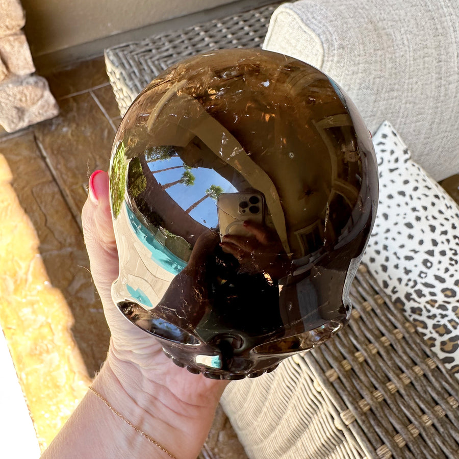 Smokey Lemurian Crystal Skull with Rainbows Carved by Leandro de Souza