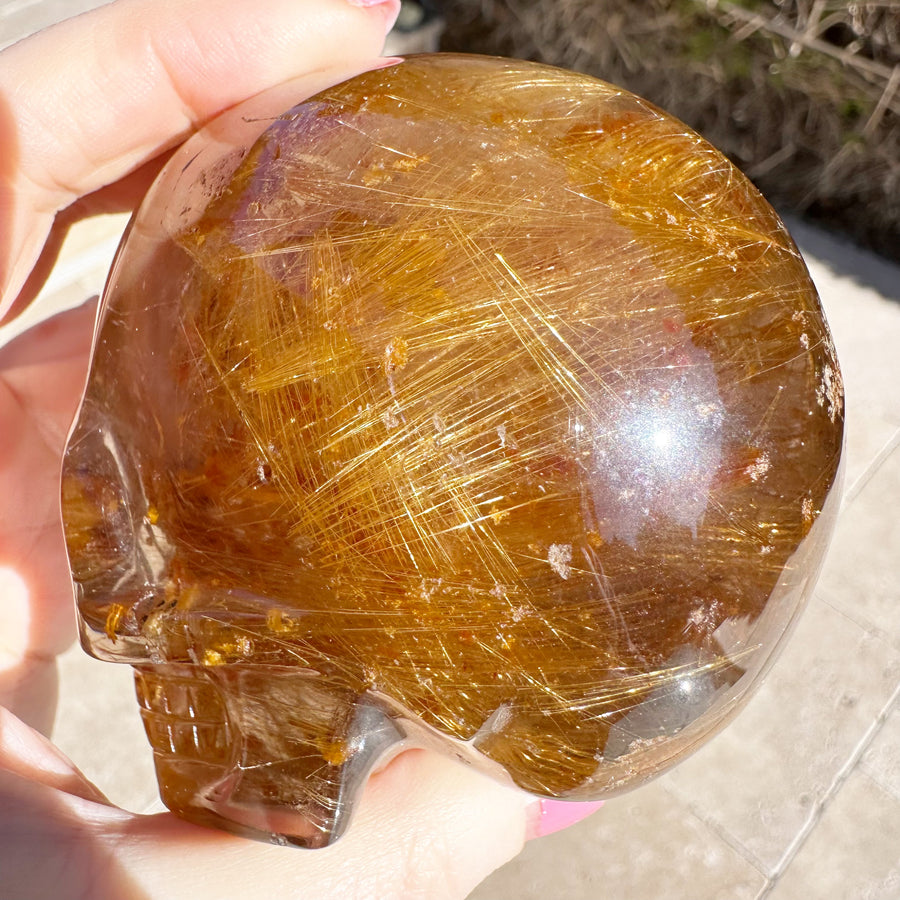 Golden Rutile Citrine with Lodolite Magical Child Crystal Skull Carved by Leandro de Souza