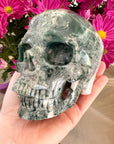Green Moss Agate Crystal Skull