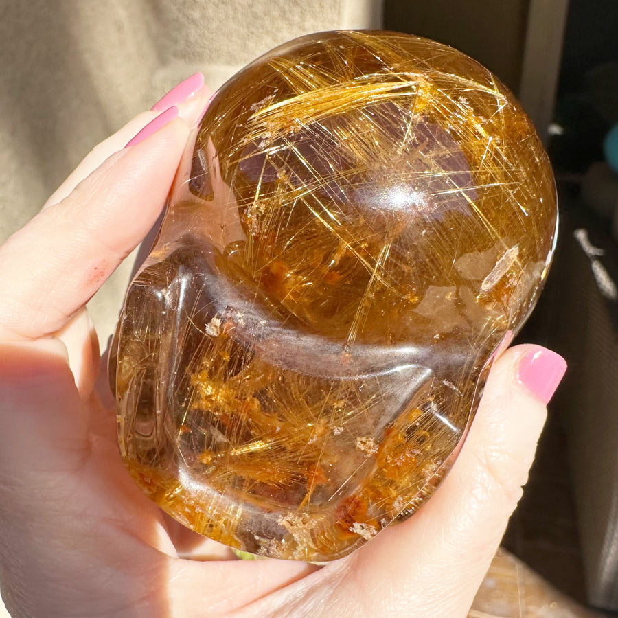 Golden Rutile Citrine with Lodolite Magical Child Crystal Skull Carved by Leandro de Souza