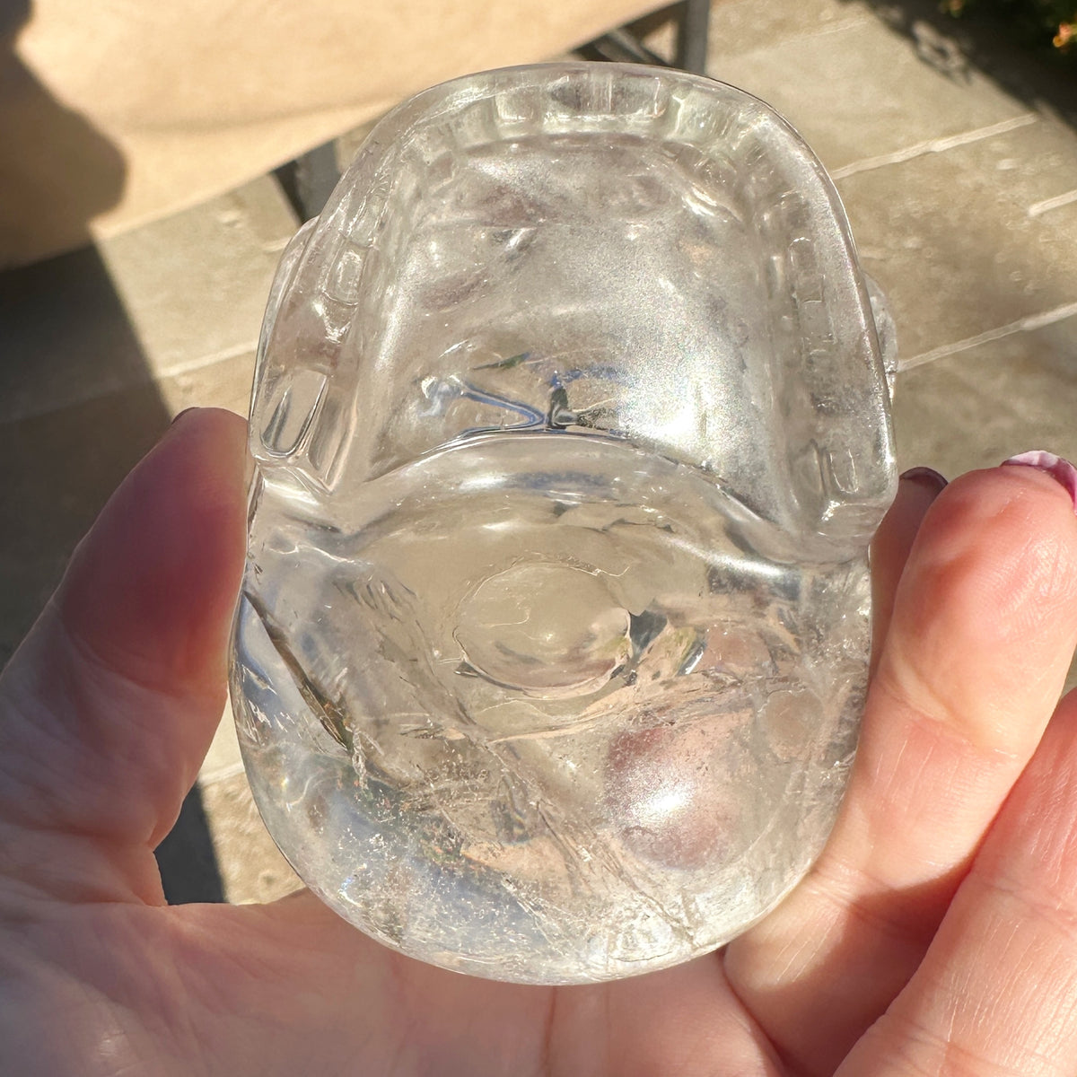 Clear Sirius Quartz Crystal Skull with Rainbows Carved by Leandro de Souza
