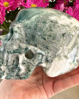 Green Moss Agate Crystal Skull