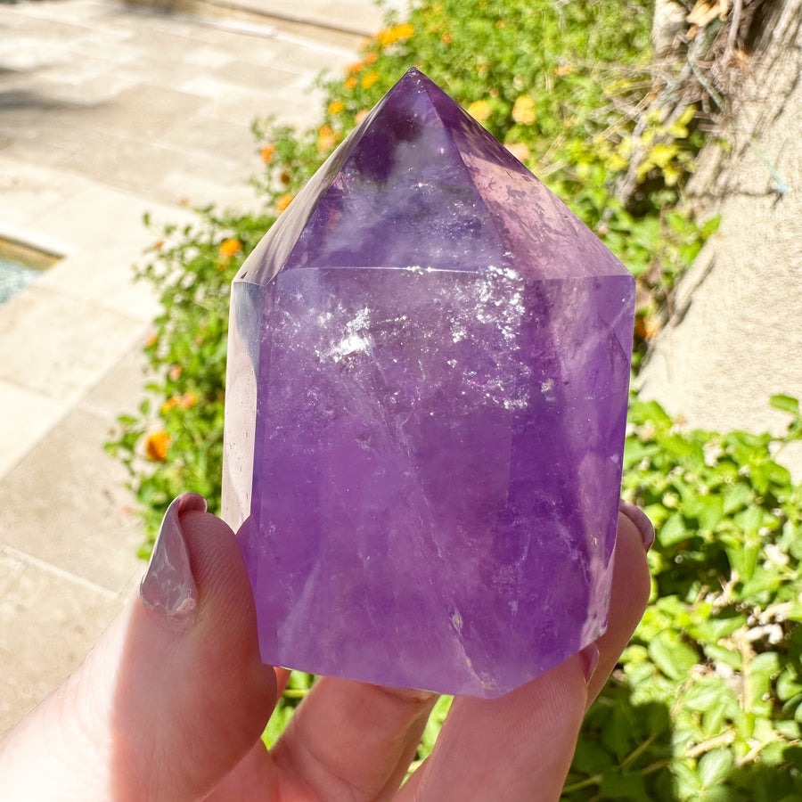 Polished Amethyst Generator Tower with Rainbows