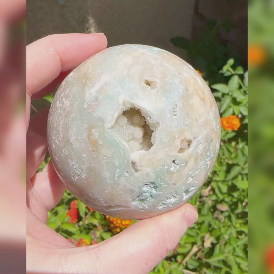Large Caribbean Blue Calcite Crystal Geode Sphere