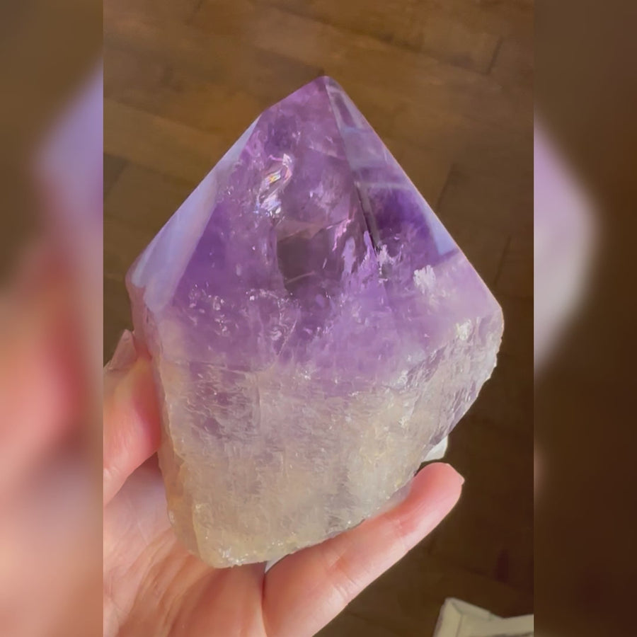 Partially Polished Amethyst Tower with Rainbows