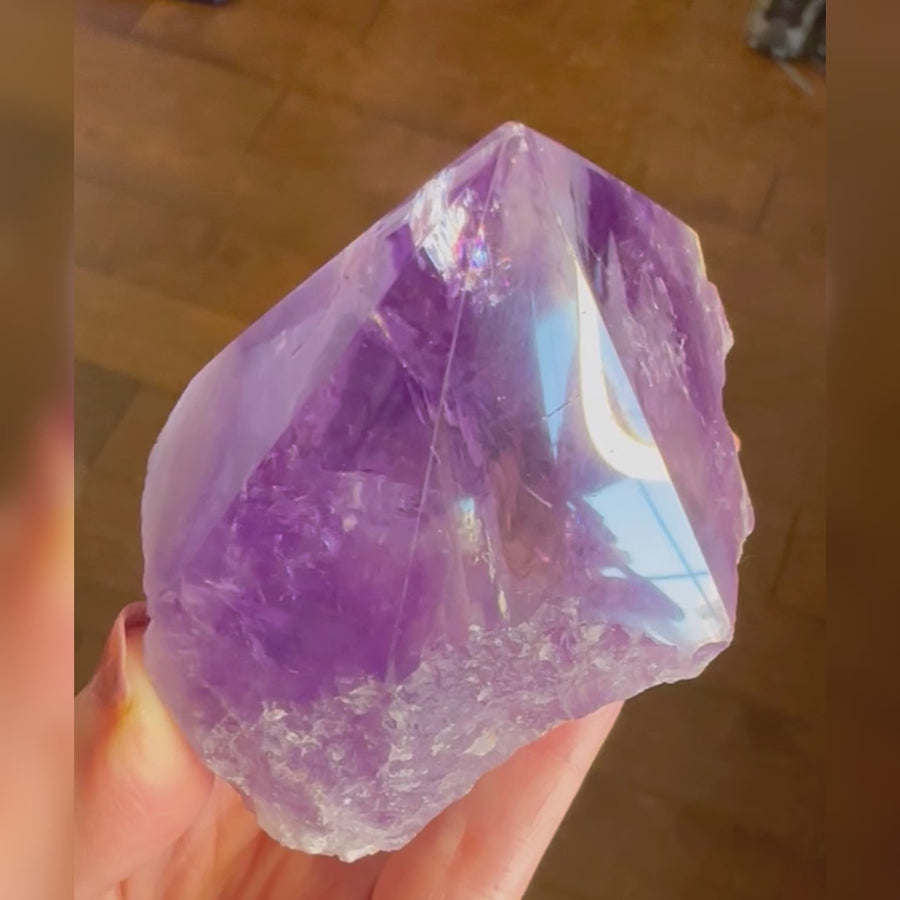 Partially Polished Amethyst Tower with Rainbows