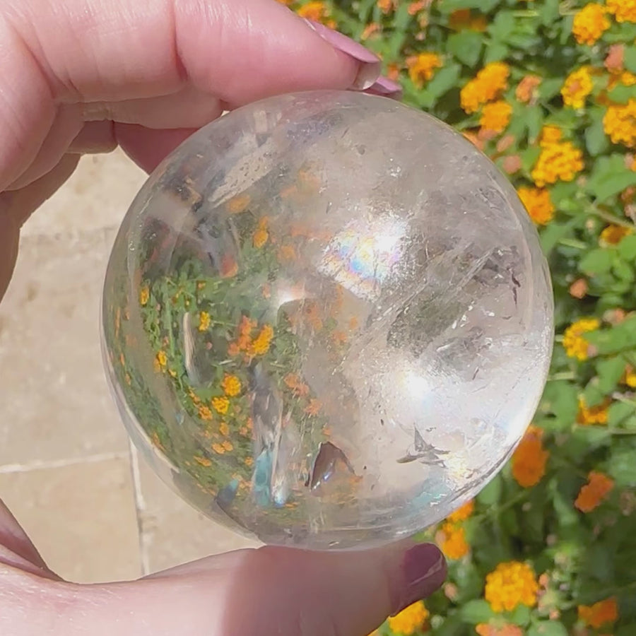 Lemurian Quartz Crystal Sphere with Rainbows