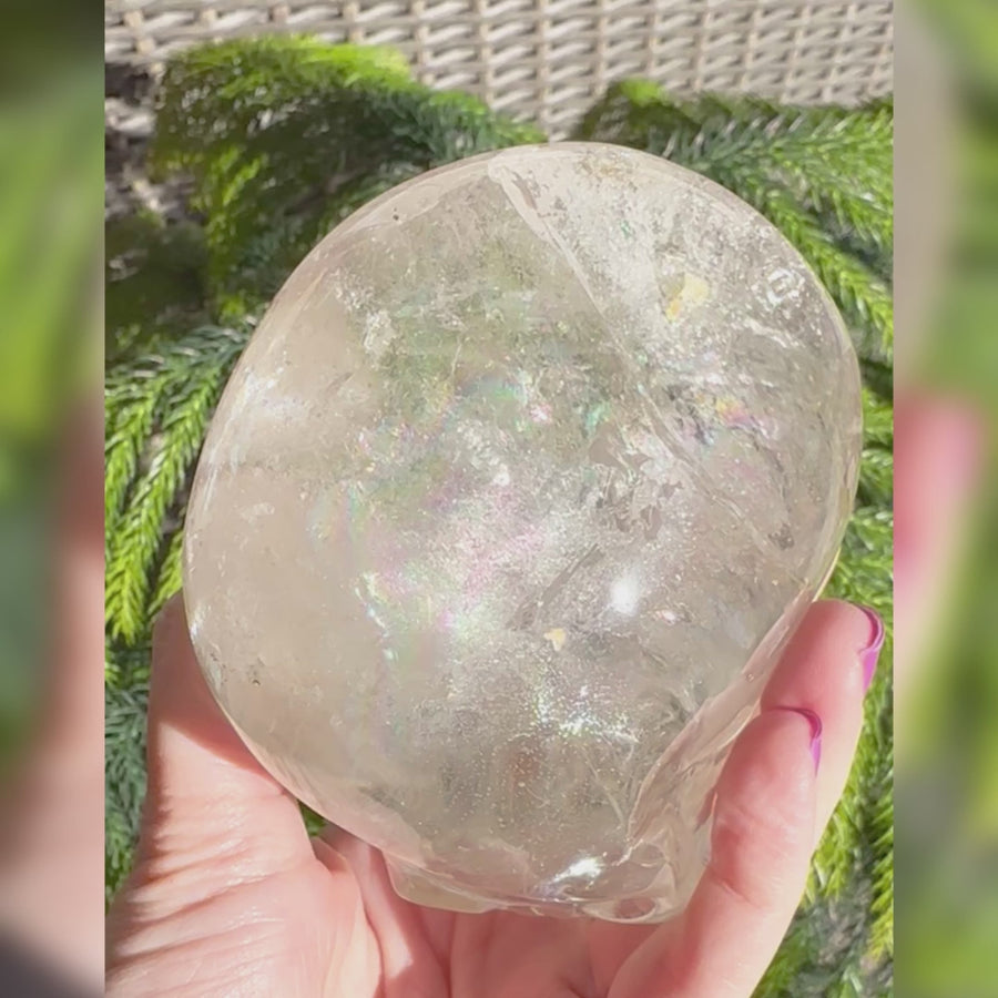 Lemurian Quartz Crystal Skull with Rainbows Carved by Leandro de Souza