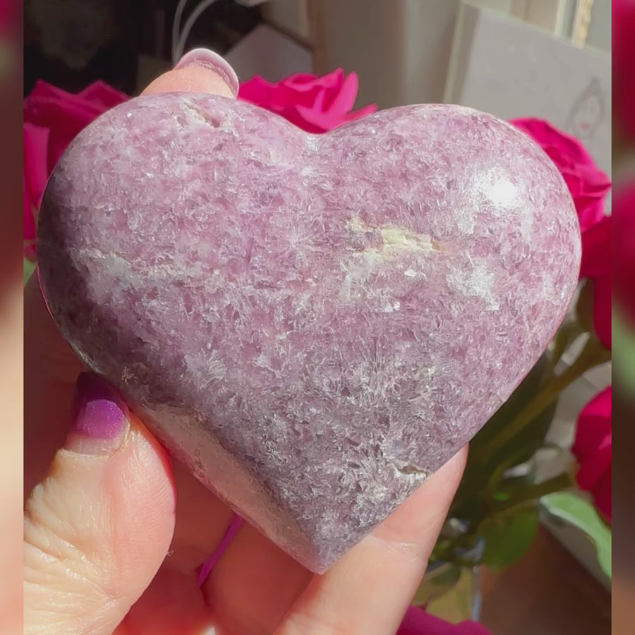 Lepidolite Palm Stone Heart