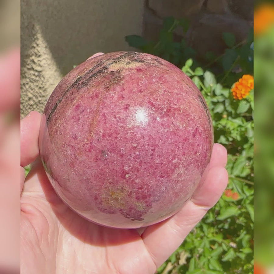 Large Pink Rhodonite Crystal Sphere