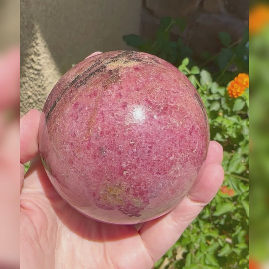 Large Pink Rhodonite Crystal Sphere