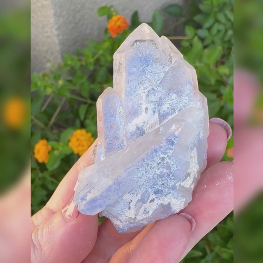 Natural Dumortierite in Quartz Crystal Cluster Point