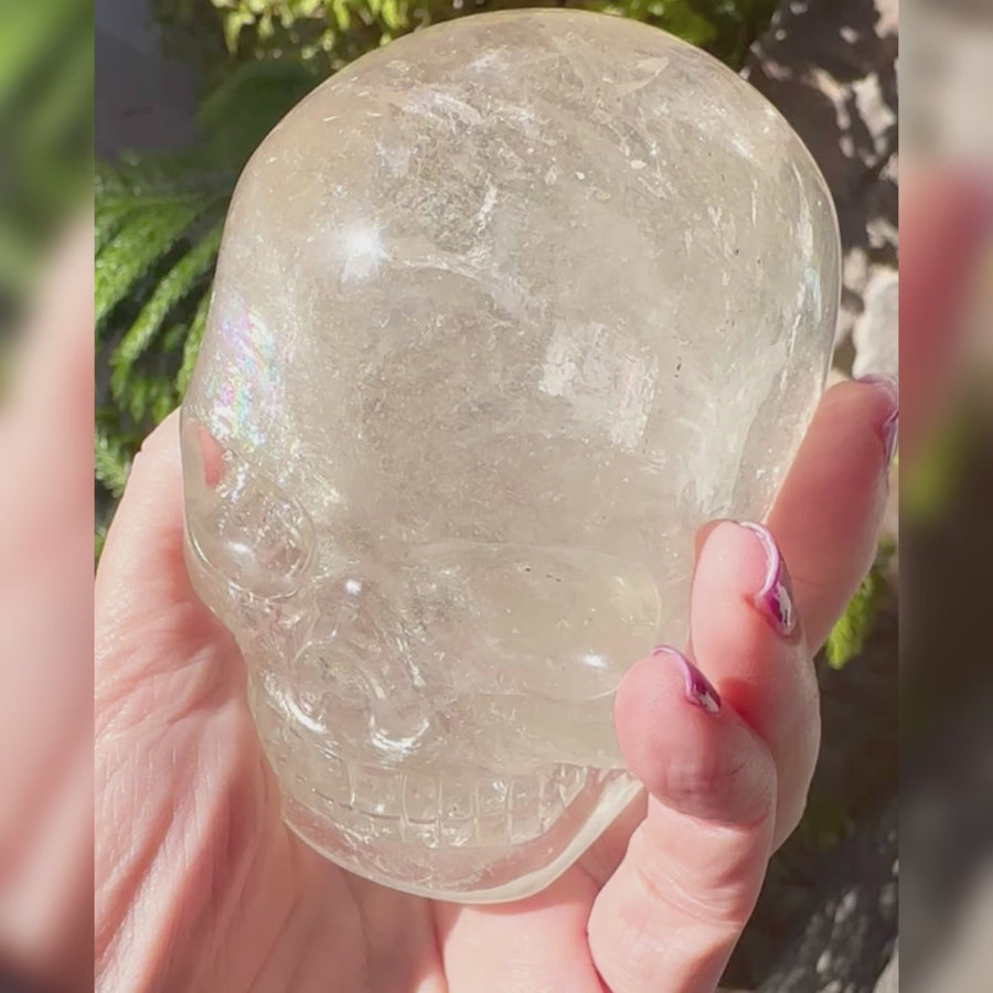 Lemurian Quartz Crystal Skull with Rainbows Carved by Leandro de Souza