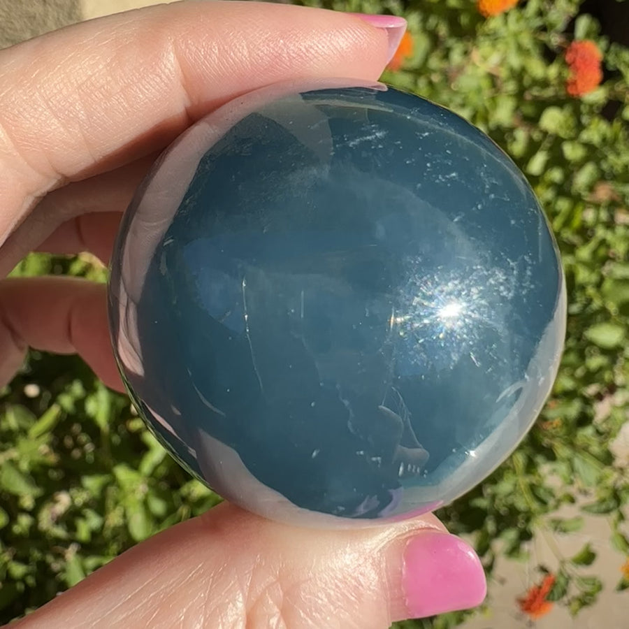 High Grade Lemurian Aquatine Calcite Crystal Sphere