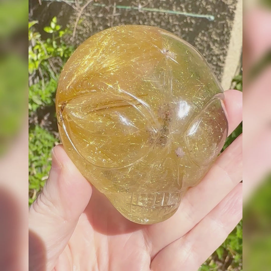 Large Rutile Citrine Lodolite Quartz Starbeing Palm Crystal Skull Carved by Leandro de Souza