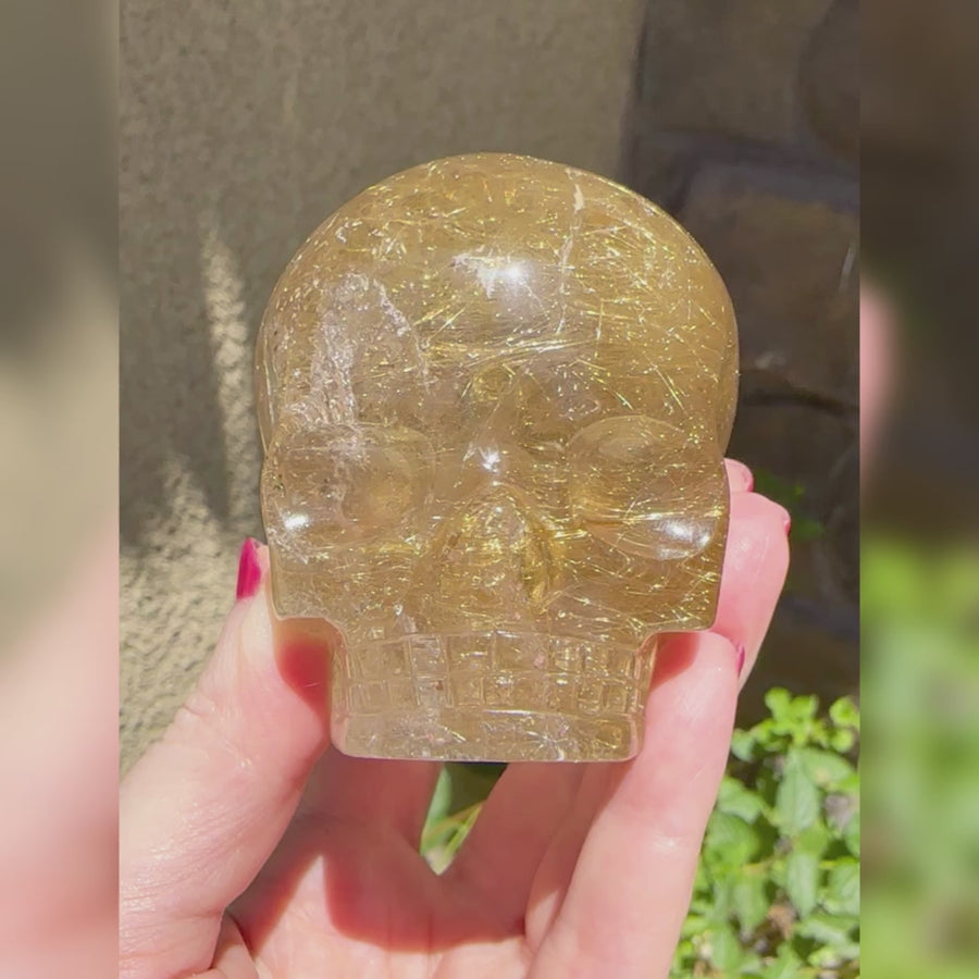 Golden Rutile Citrine Magical Child Crystal Skull Carved by Leandro de Souza