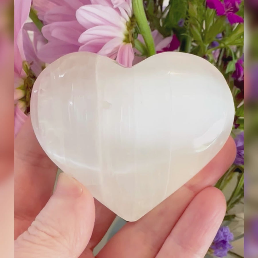 Selenite Heart Palm Stone