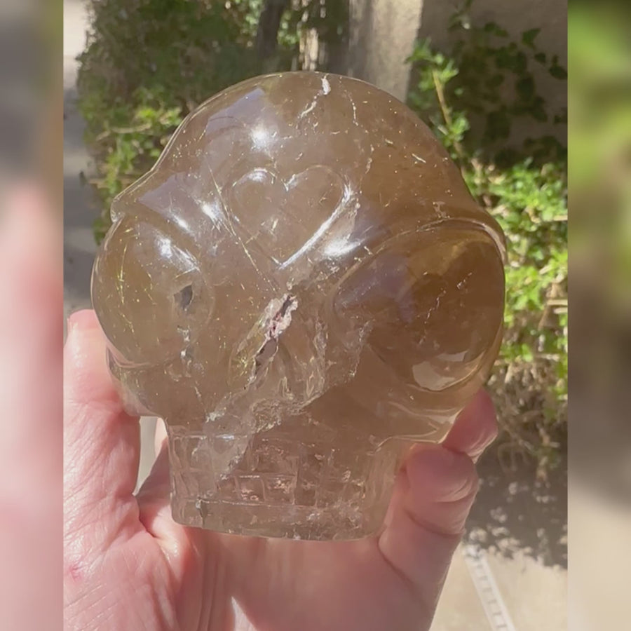 Golden Rutile Citrine and Lodolite Star Child Crystal Skull Carved by Leandro de Souza