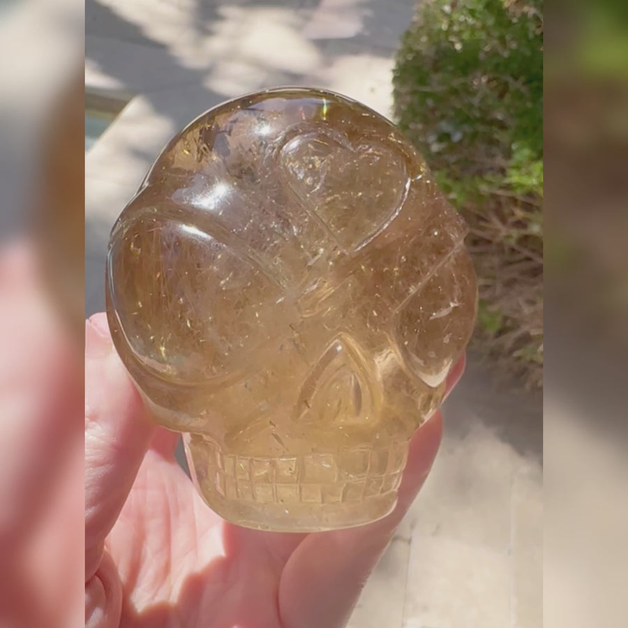 Golden Rutile Citrine and Lodolite Star Child Crystal Skull Carved by Leandro de Souza