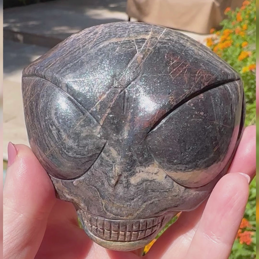 Richterite Starbeing Palm Crystal Skull Carved by Leandro de Souza