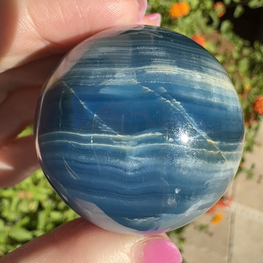 High Grade Lemurian Aquatine Calcite Crystal Sphere