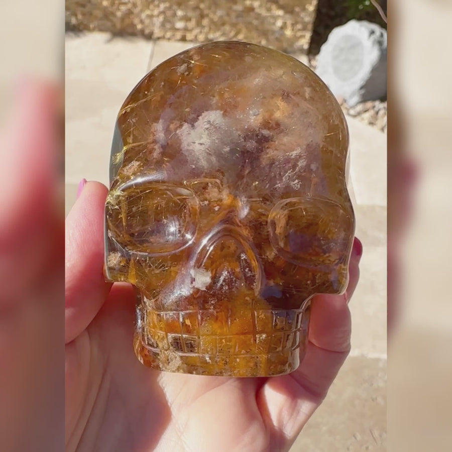 Golden Rutile Citrine with Lodolite Magical Child Crystal Skull Carved by Leandro de Souza