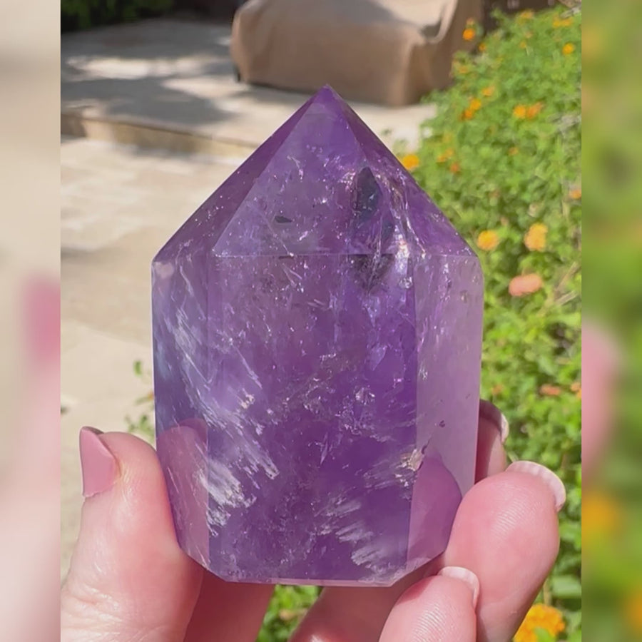 Polished Amethyst Generator Tower with Rainbows