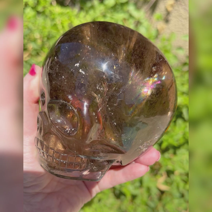 Smokey Elestial with Rainbows Magical Child Crystal Skull Carved by Leandro de Souza