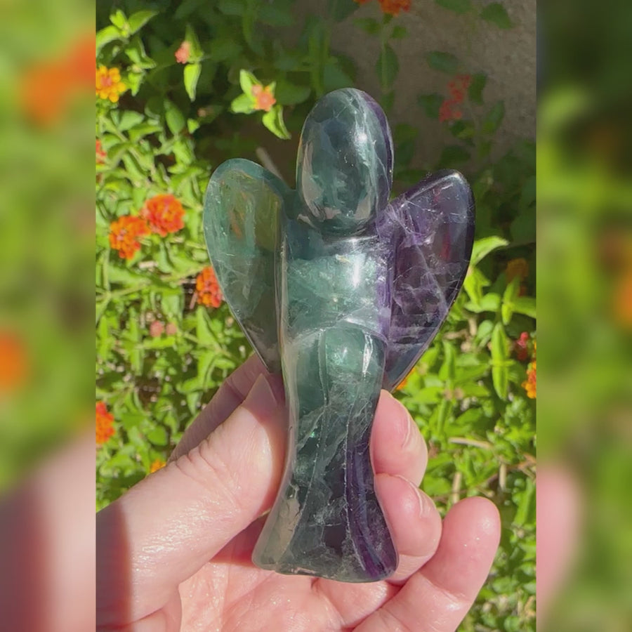 Rainbow Fluorite Crystal Angel with Rainbows