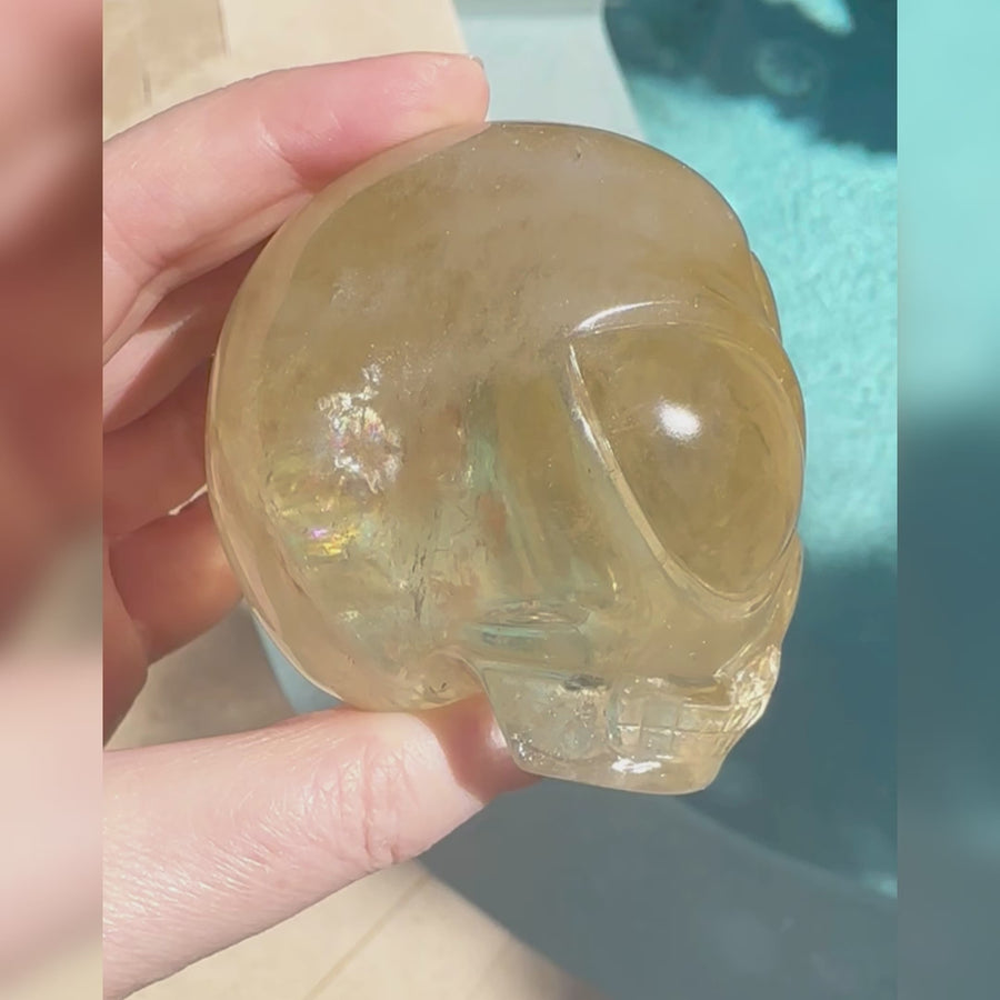 Citrine Star Child With Rainbows Crystal Skull Carved by Leandro de Souza
