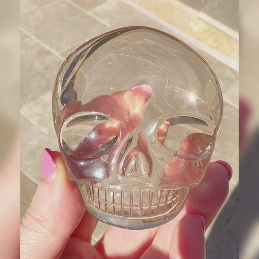 Golden Rutile Quartz Palm Crystal Skull Carved by Leandro de Souza