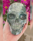 Green Moss Agate Crystal Skull