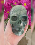 Green Moss Agate Crystal Skull