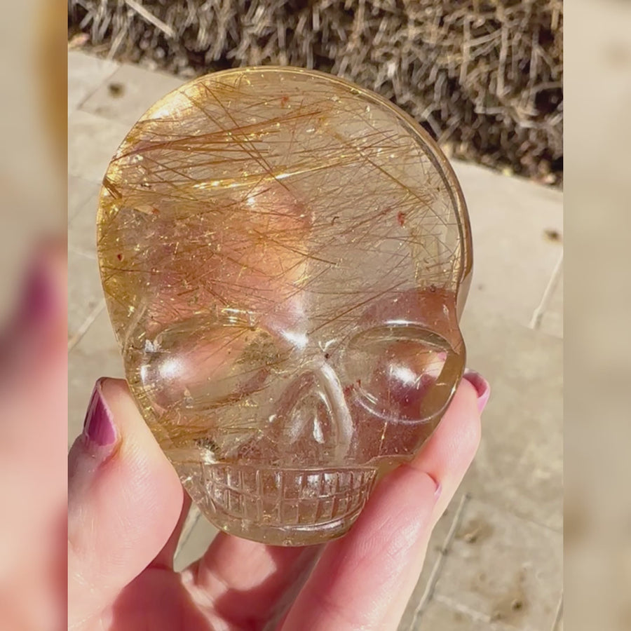 Golden Rutile Citrine Palm Crystal Skull Carved by Leandro de Souza