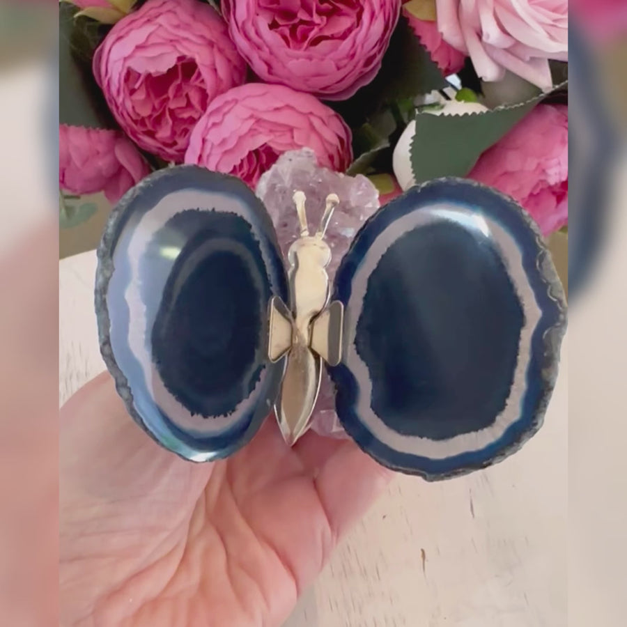 Blue Agate Butterfly on Amethyst Stand