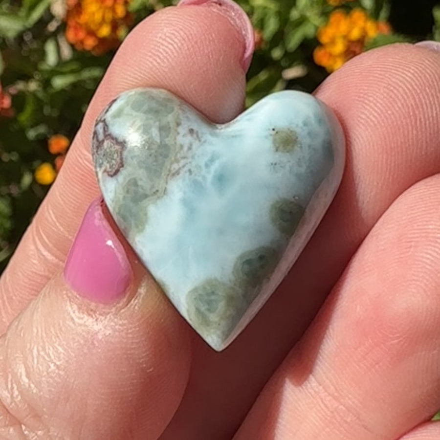 Natural Larimar Crystal Heart Cabochon