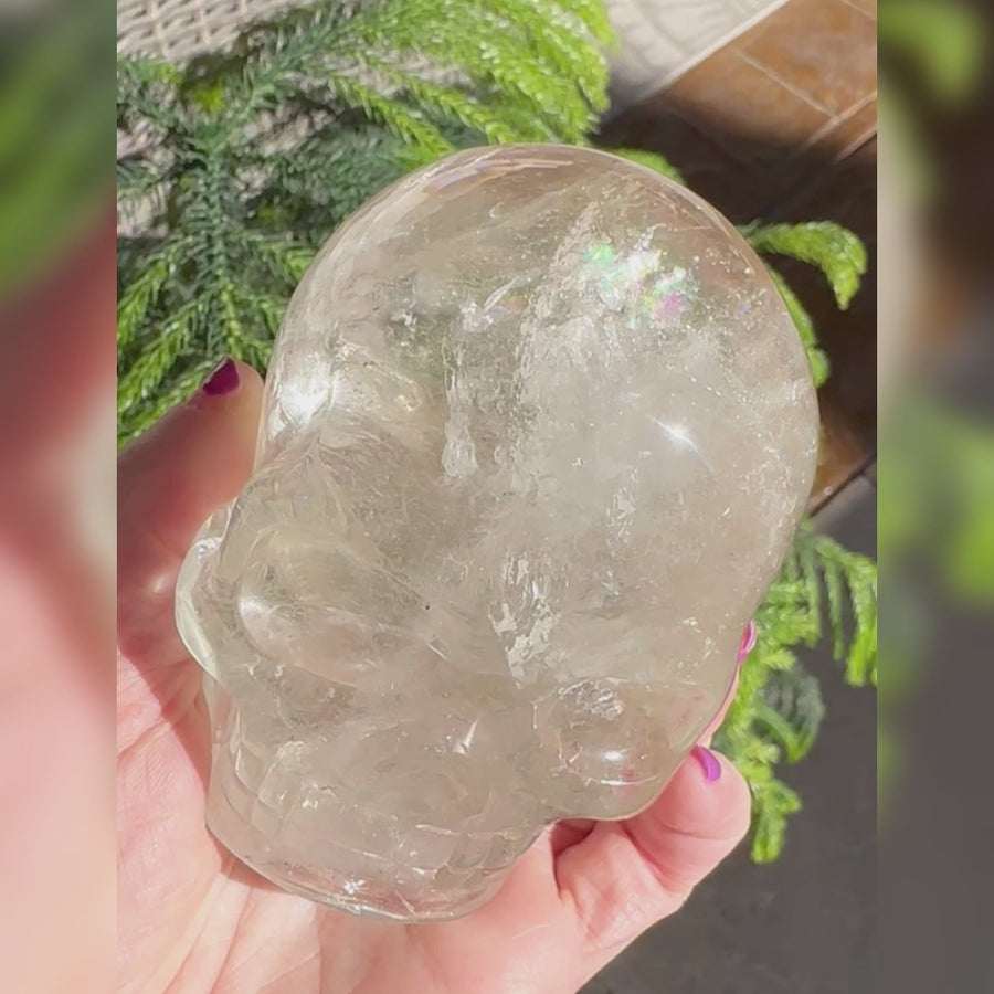 Lemurian Crystal Skull with Rainbows Carved by Leandro de Souza