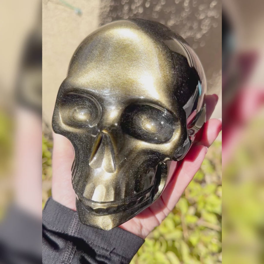 Gold Sheen Obsidian Crystal Skull