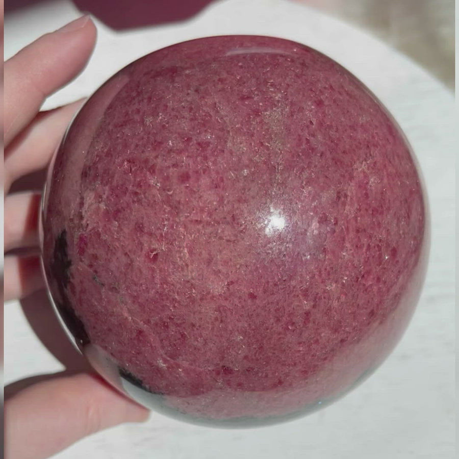 Large Pink Rhodonite Crystal Sphere