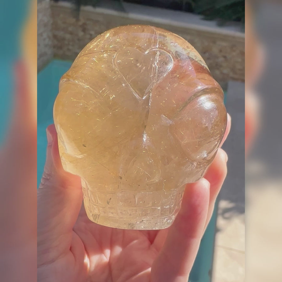 Golden Rutile Citrine Star Child Crystal Skull Carved by Leandro de Souza